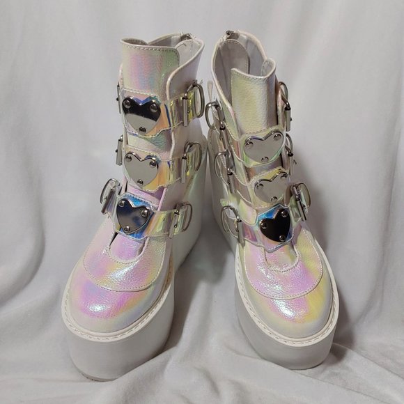 Demonia "Swing 105" Pearl Iridescent Vegan Leather Boot Great Condition - 8 - Picture 11 of 15